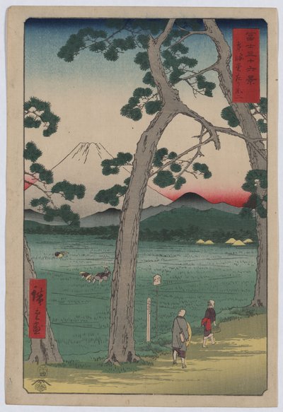 Fuji links van de Tokaido-weg door Utagawa Hiroshige